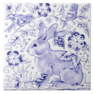 Carreau Delft Blue Bunny Lapin Oiseau Dedham élégant rus