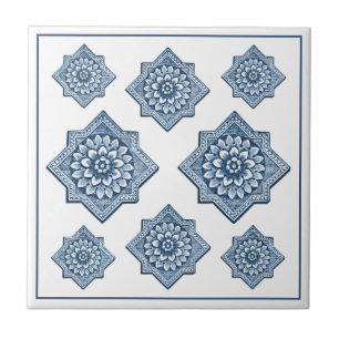 Carreau Delft Blue Chine Look Motif de fleurs ornementales