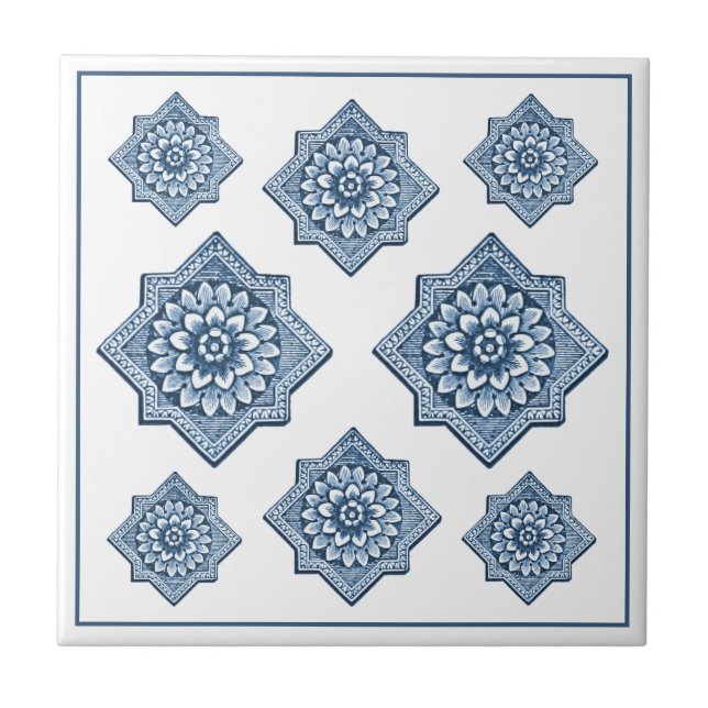 Carreau Delft Blue Chine Look Motif de fleurs ornementales (Devant)