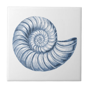 Carreau Delft Blue Nautilus Shell Nautical Beach House