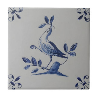 Carreau delft tuiles reproductions vert oiseau manger feui