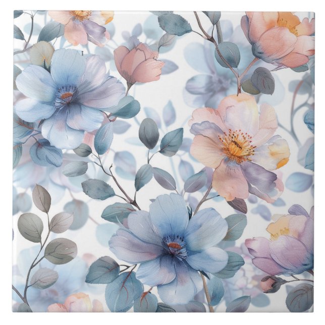 Carreau Délicat motif floral aquarelle en couleur pastel (Devant)