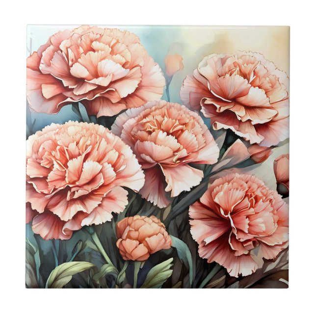 Carreau Délicate oeillets roses (Devant)