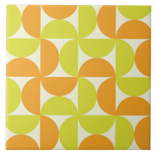 Carreau Demi-cercles de milieu de siècle orange et vert ci