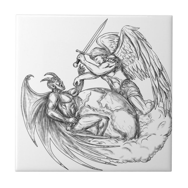 Carreau Démon de combat d'ange au-dessus de tatouage du (Devant)
