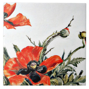 Carreau Demuth - Poppies rouges, peinture populaire,