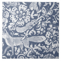 Denim Blue MURAL Bois Animal Fox Bas en bas à droi