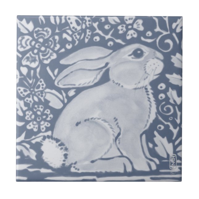 Carreau Denim Blue Plump Lapin Floral Dedham Delft (Devant)