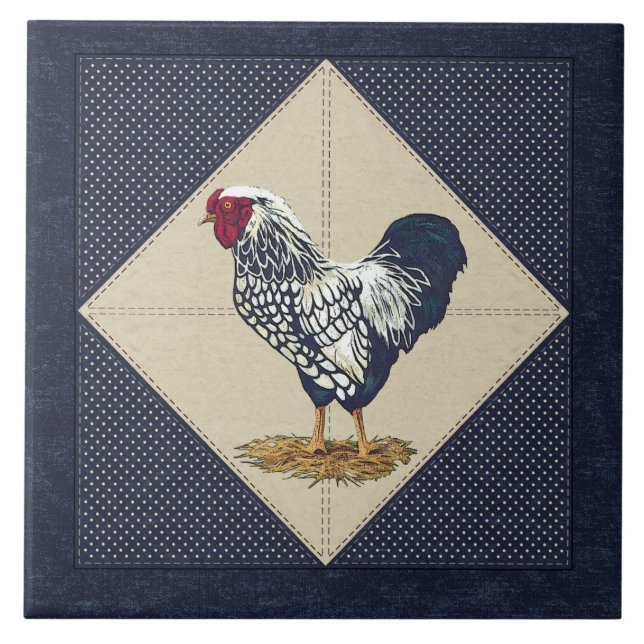 Carreau Denim de coq de Wyandotte lacé par argent (Devant)