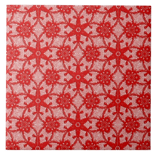 Carreau Dentelle antique - rouge profond et blanc (Devant)