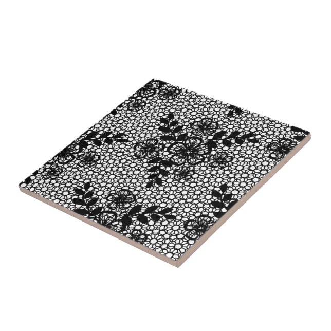 Carreau Dentelle blanche noire - Fleurs - Belle (Côté)