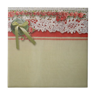 Carreau Dentelle Rose Antique Rouge Rustique Burlap Victor