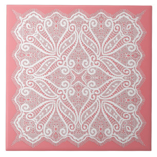 Carreau dentelle rose vif blanc vintage
