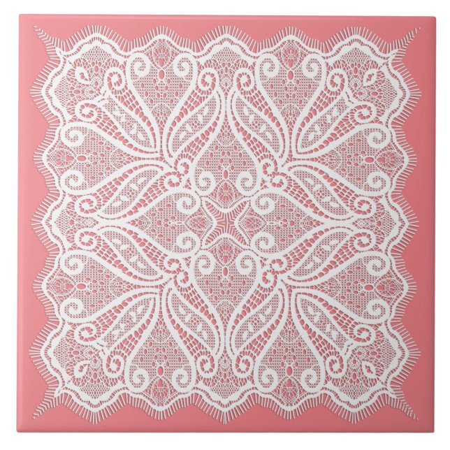 Carreau dentelle rose vif blanc vintage (Devant)