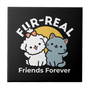 Carreau Des amis vrais pour toujours Cute Cat & Chien Du