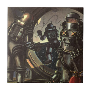 Carreau Des astronautes de science-fiction vintages sur un