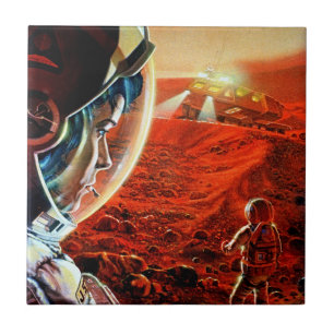 Carreau Des astronautes sur Mars dans une tempête de pouss