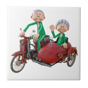 Carreau Des couples plus anciens sur un vélomoteur avec le