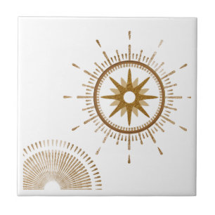 Carreau Design céleste moderne Gold & White Starburst