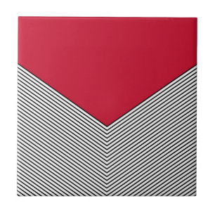 Carreau Design de chevrons noir et blanc et triangle rouge
