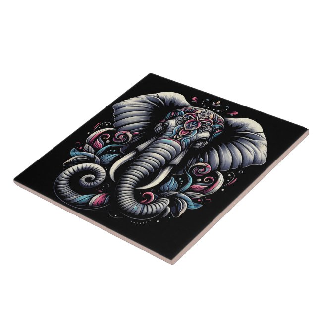 Carreau Design d'éléphant fleuri orné (Côté)