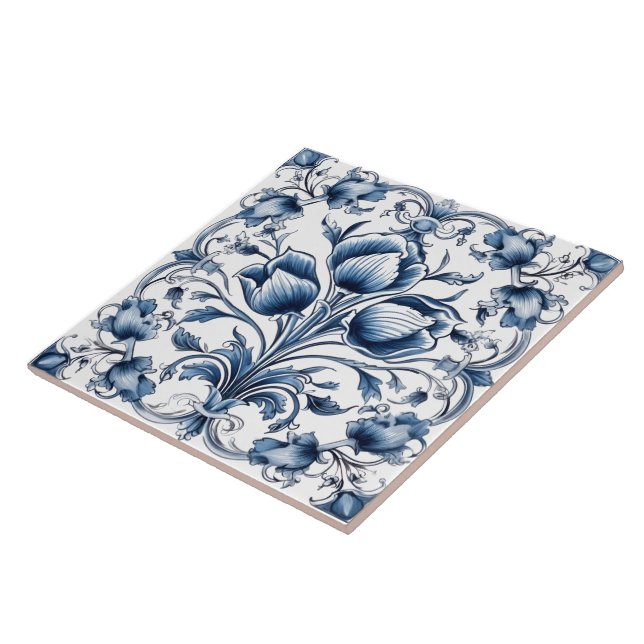Carreau Design élégant de carrelage azulejo rustique bleu  (Côté)