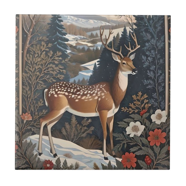 Carreau Design élégant de la nature des cerfs d'hiver (Devant)