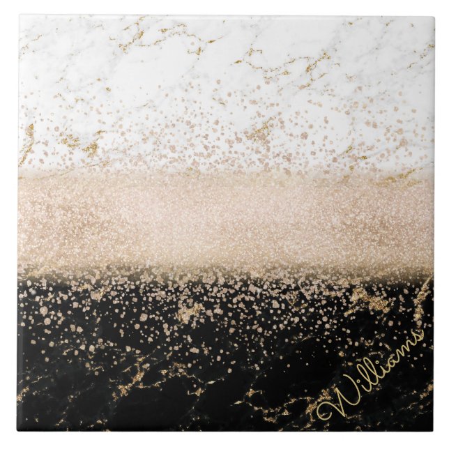 Carreau Design élégant en marbre de confetti rose en or (Devant)