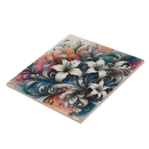 Carreau Design Floral Coloré Avec Lys Blancs