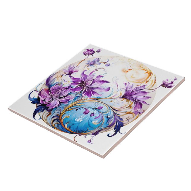Carreau Design floral élégant avec des accents violets et  (Côté)