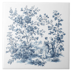 Carreau Design floral toile élégant bleu vintage