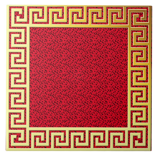 Carreau Design luxueux clé grecque rouge et or classique (Devant)