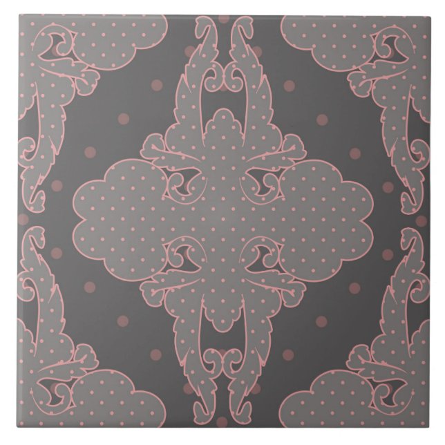 Carreau Design luxueux, motif floral, gris, rose poussiére (Devant)