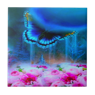 Carreau Design moderne élégant bleu papillon rose rose ros