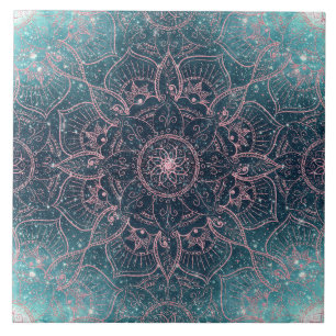 Carreau Design Rose Gold Mandala Blue Nebula Stars