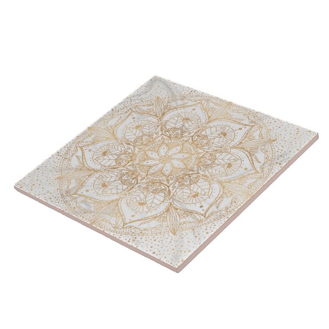 Carreau Design tendance or floral Mandala Marble (Côté)