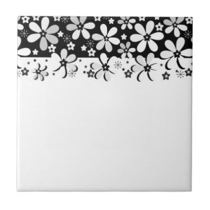 Carreau dessin animé blanc noir Abstrait fleurs design flo