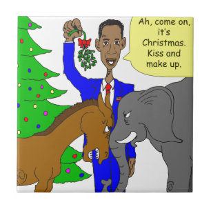 Carreau dessin animé du président Obama sur l'éléphant d'â