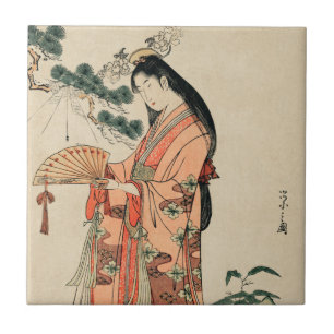 Carreau Dessin de bois japonais antique avec une femme