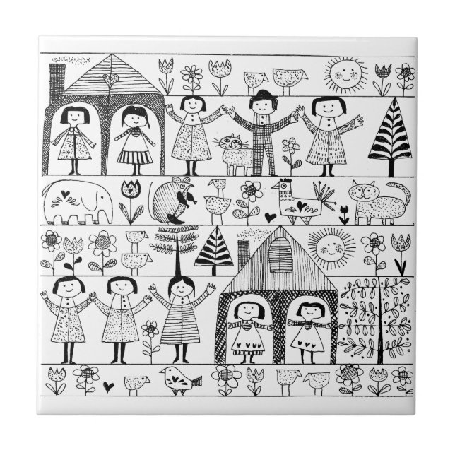 Carreau Dessin de l'art populaire de l'enfant des enfants (Devant)