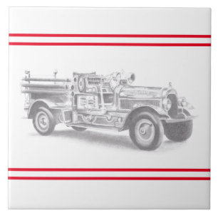 Carreau Dessin de pompier au crayon de camion-feu vintage 