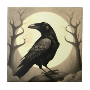 Carreau Dessin d'un corbeau noir