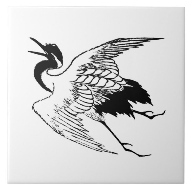 Carreau Dessin japonais vintage d'une grue (Devant)