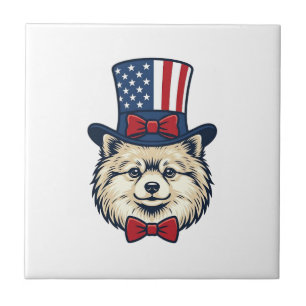 Carreau Dessin vectoriel de tête de chien patriotique grav