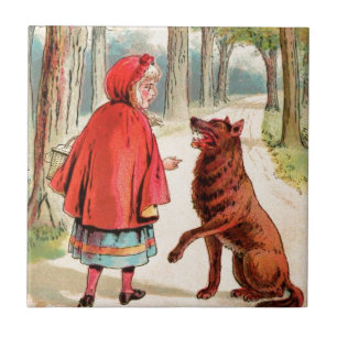 Carreau Dessin vintage : Capuchon rouge et le loup