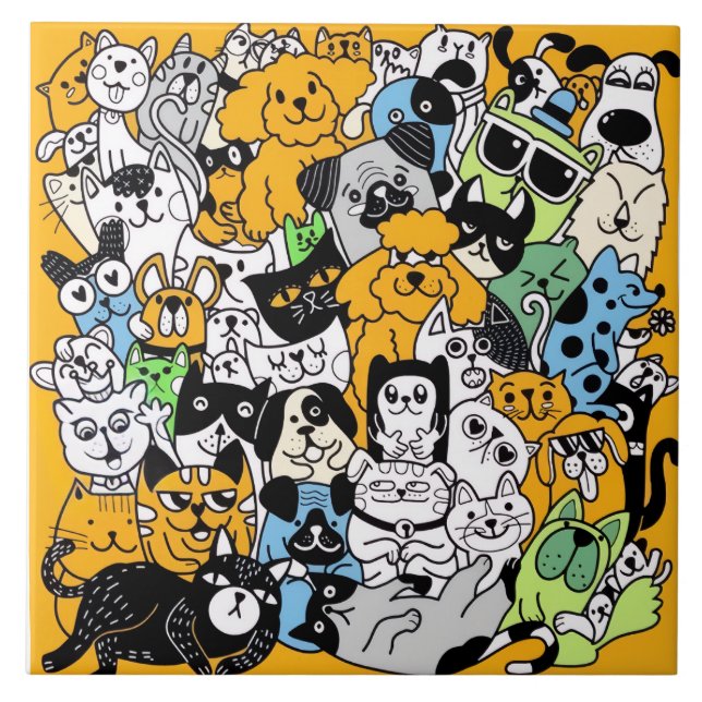 Carreau Dessins de chats et de chiens gribouillés (Devant)