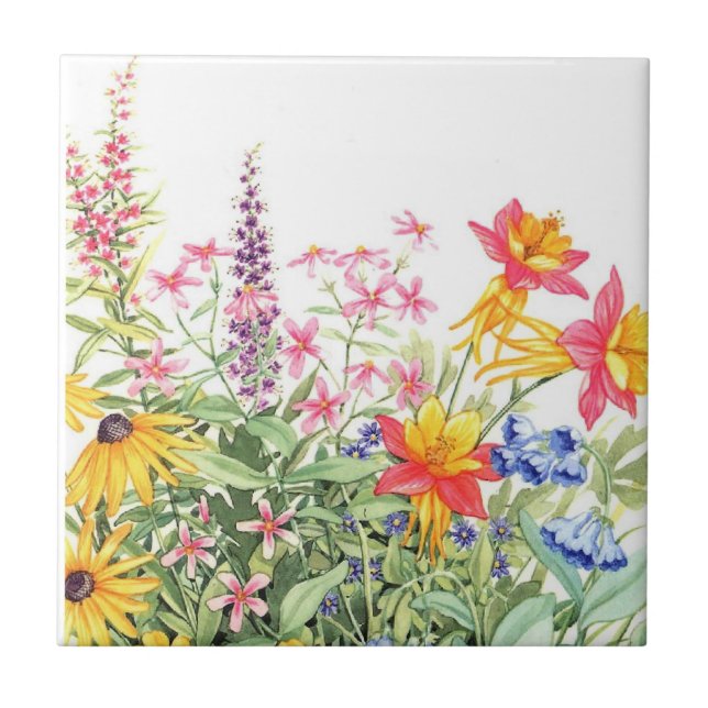 Carreau Dessous de verre en céramique d'aquarelle florale (Devant)