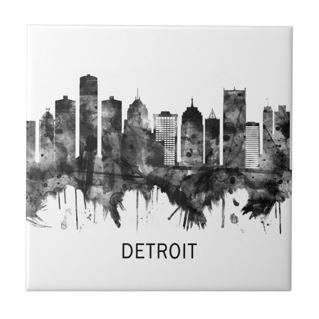 Carreau Detroit Michigan Skyline BW (Devant)