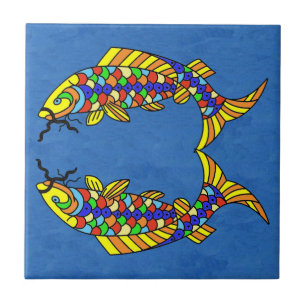 Carreau Deux Bright Abstrait Fancy fish sur Deep Blue