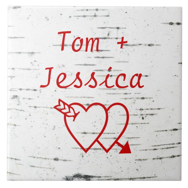 Carreau Deux coeurs sur un tronc de bouleau (Devant)